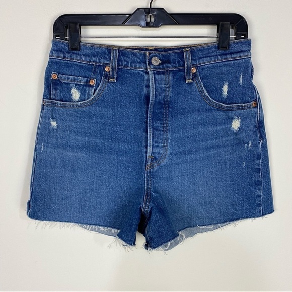 Levi's Ribcage Denim Jean Shorts Raw Hem Fray - Picture 1 of 3